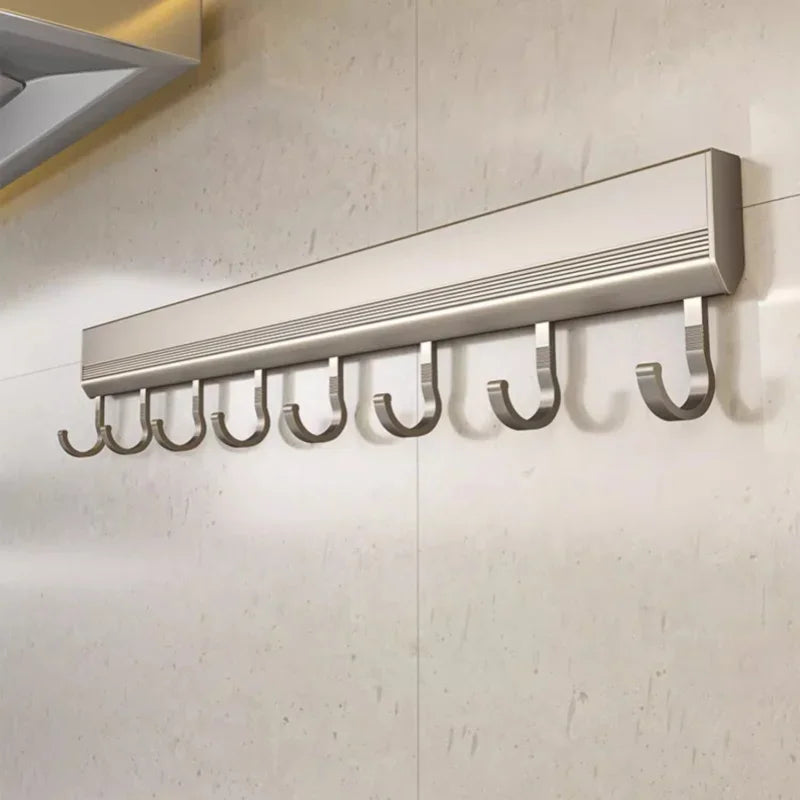 Drill-Free Wall-Mounted Aluminum Hooks Rack – Multi-Purpose Kitchen, Bathroom, Towel & Coat Hanger