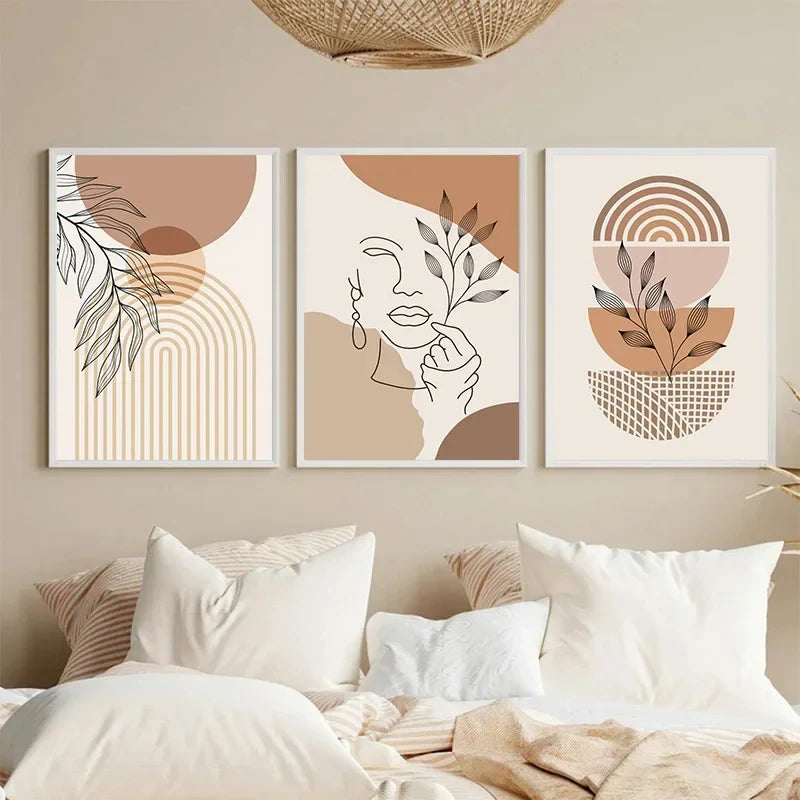 Bohemian Block Canvas Prints – Nordic Minimalist Line Art for Living Room & Bedroom Décor