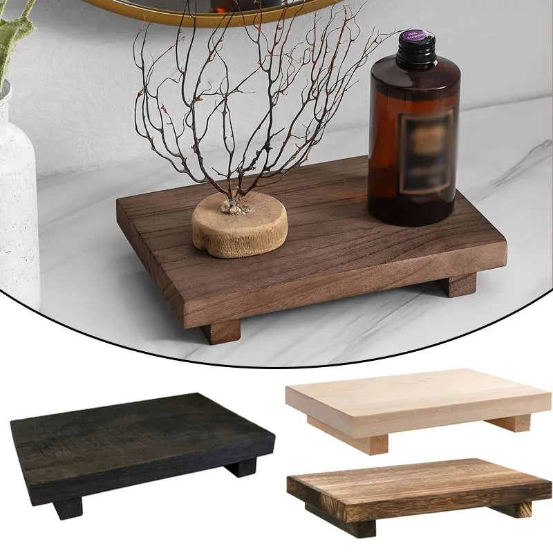 Wood Tray Pedestal Stand – Wooden Vanity Storage Tray for Bathroom, Kitchen, & Home Decor