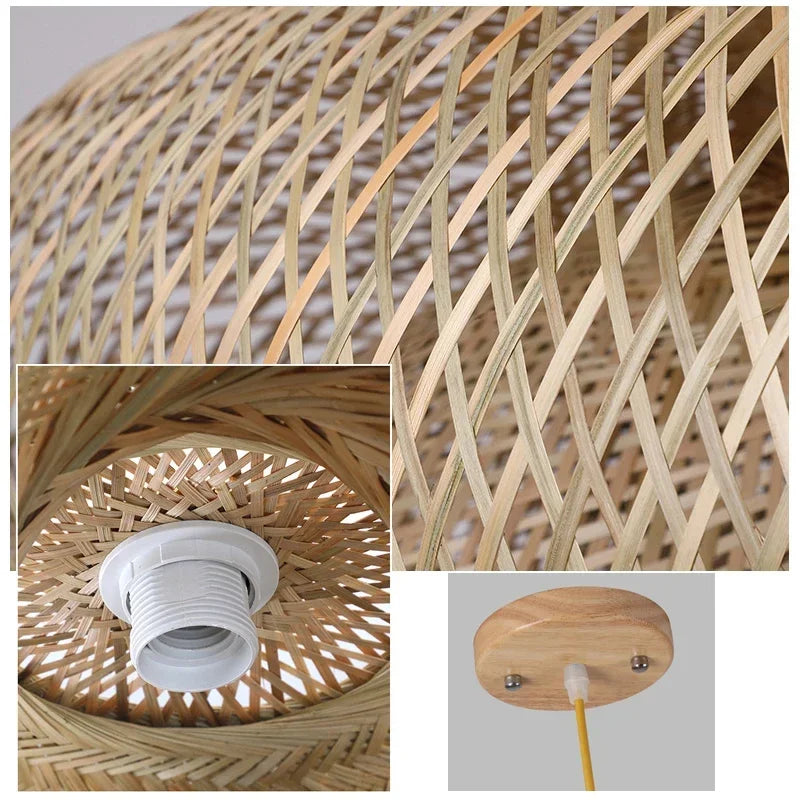 Style Bamboo Pendant Lamp – Elegant Chandelier for Cafes and Living Room Decor