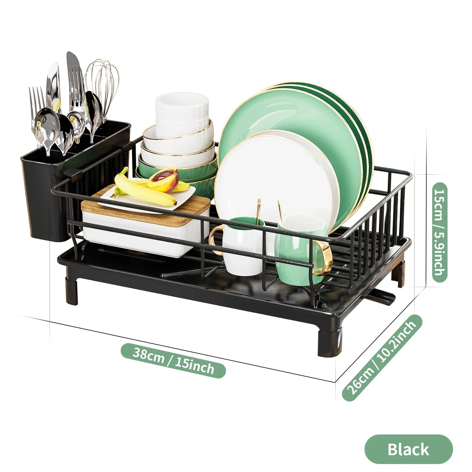 Dish Drying Rack with Drain Tray – Kitchen Countertop Organizer with Cutlery & Cup Holder