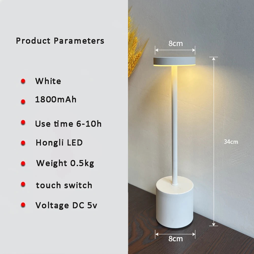 Rechargeable LED Table Lamp with Touch Switch - Modern Wireless Desk Lamp for Bedroom, Living Room, and Restaurants