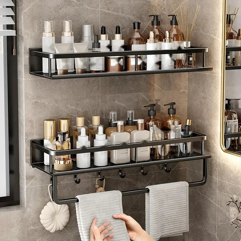 Black Wall-Mounted Bathroom Rack Shower Storage Shelf for Toiletries