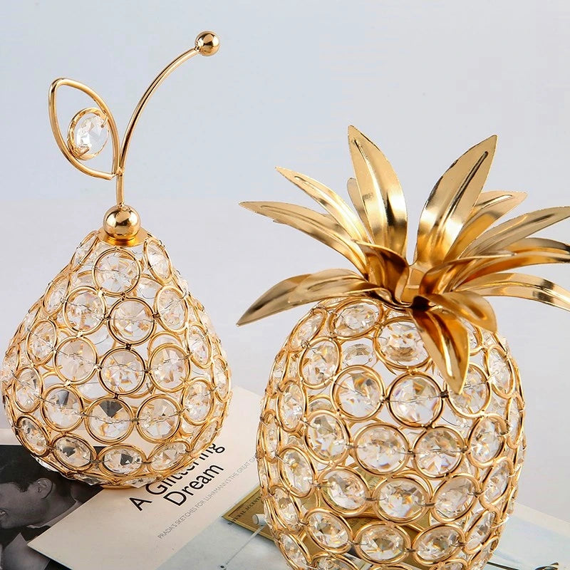 Gold Crystal Pineapple Ornament – Artificial Fruit Figurine for Tabletop Centerpiece and Home Decor