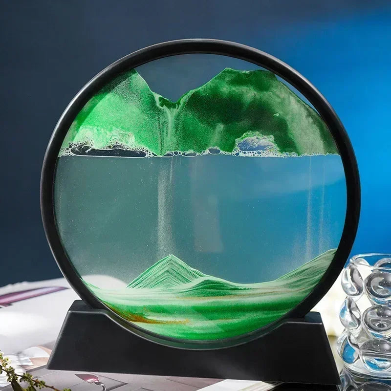 3D Moving Sand Art Picture – Round Glass Deep Sea Sandscape Hourglass for Home & Office Decor