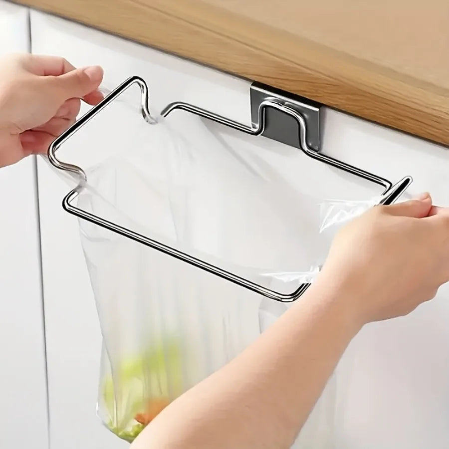 Stainless Steel Trash Bag Holder – Kitchen Cabinet Door Rack Kitchen Accessories,