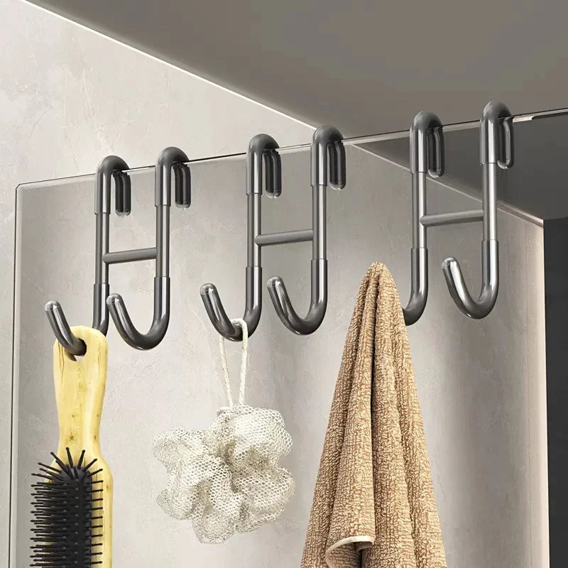 Stainless Steel Over Glass Door Shower Towel Rack – S-Shape Bathroom Bathrobe Hanger with Hooks