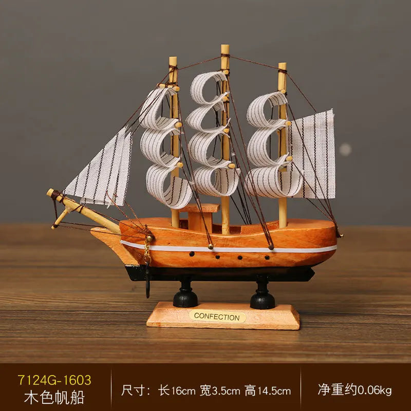 Pirate Ship Sailboat Model Wooden Small Boat Decoration with LED for Cake Ornaments & Tabletop, 16-20cm