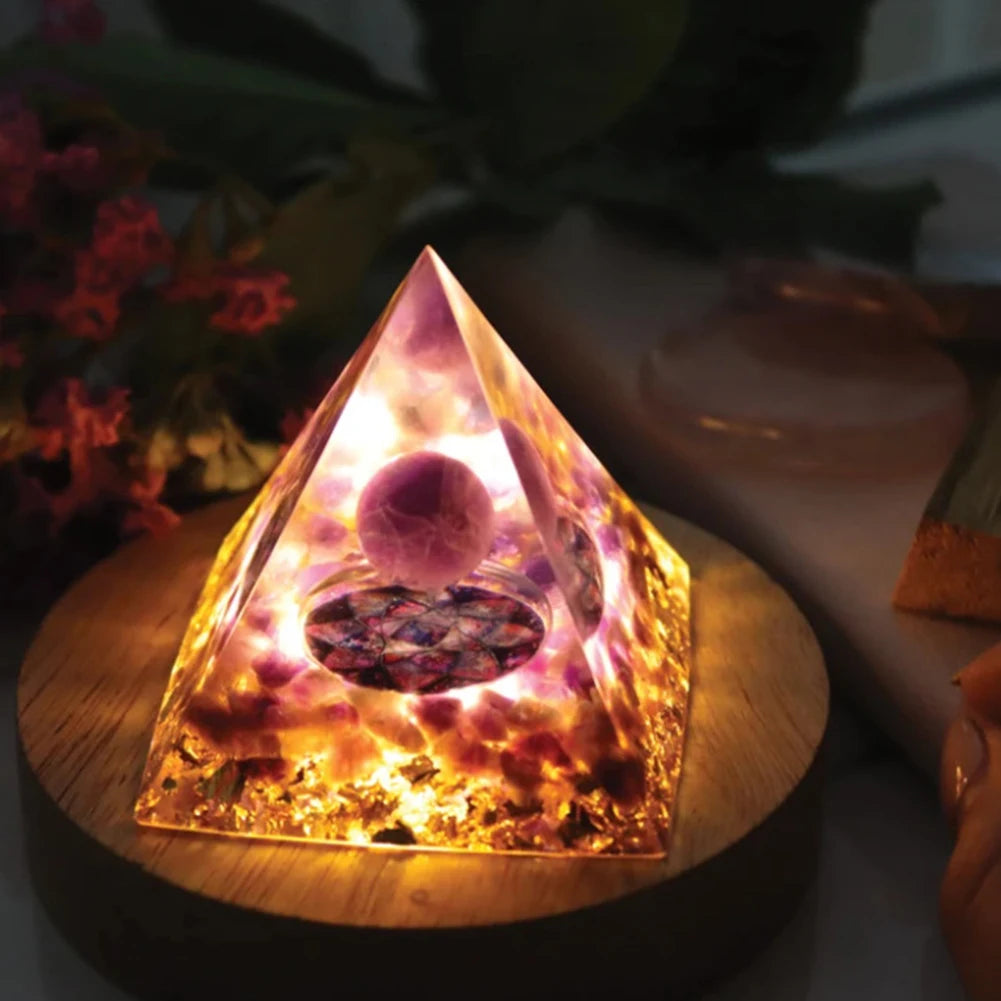 Natural Energy Healing Crystal Orgonite Pyramid Sculpture – Symbol of Luck, Wealth, and Positive Energy