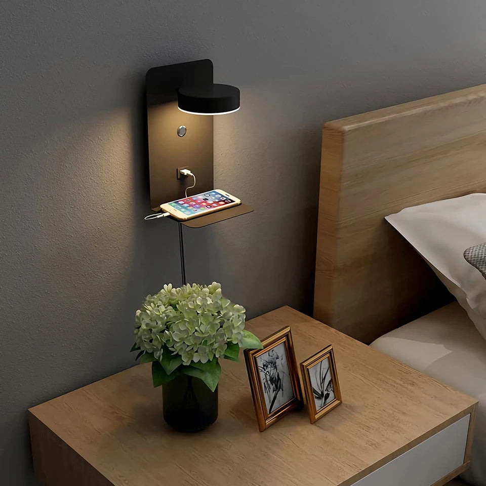 LED Wall Lamp with Switch and USB Charging Port: Modern Art Lighting