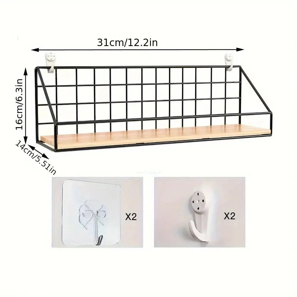 Wall-Mounted Wooden Storage Rack – No-Drill Floating Shelf for Décor & Organization