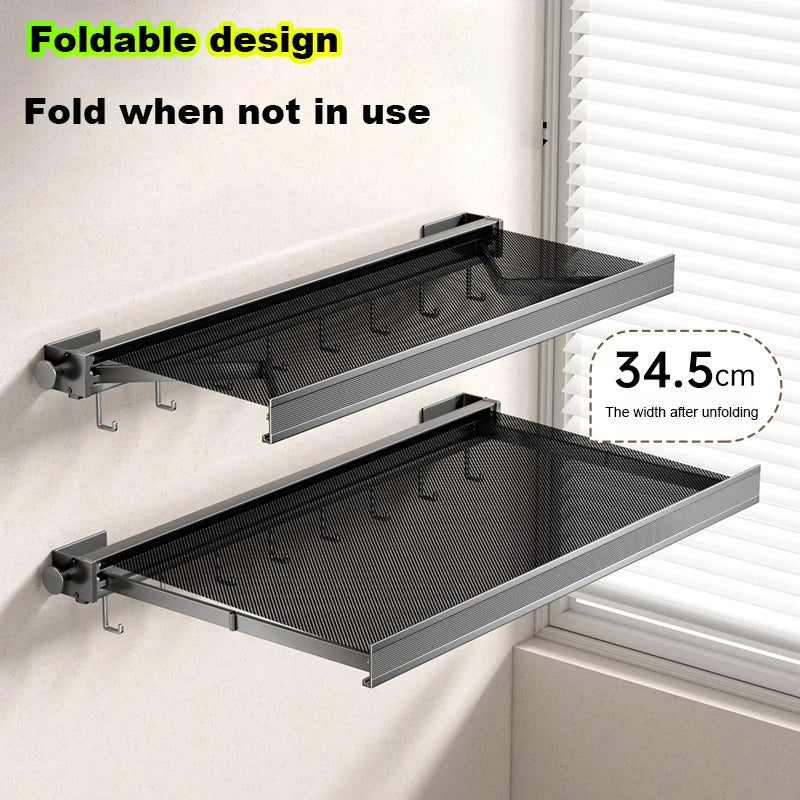 No-Drill Foldable Wall Shelf – Retractable Storage Rack for Bathroom, Laundry, and Balcony Organization