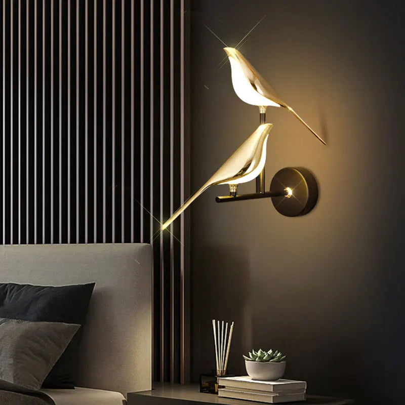 Nordic LED Golden Bird Wall Lamp – Rotatable Indoor Sconce for Bedside and Bar