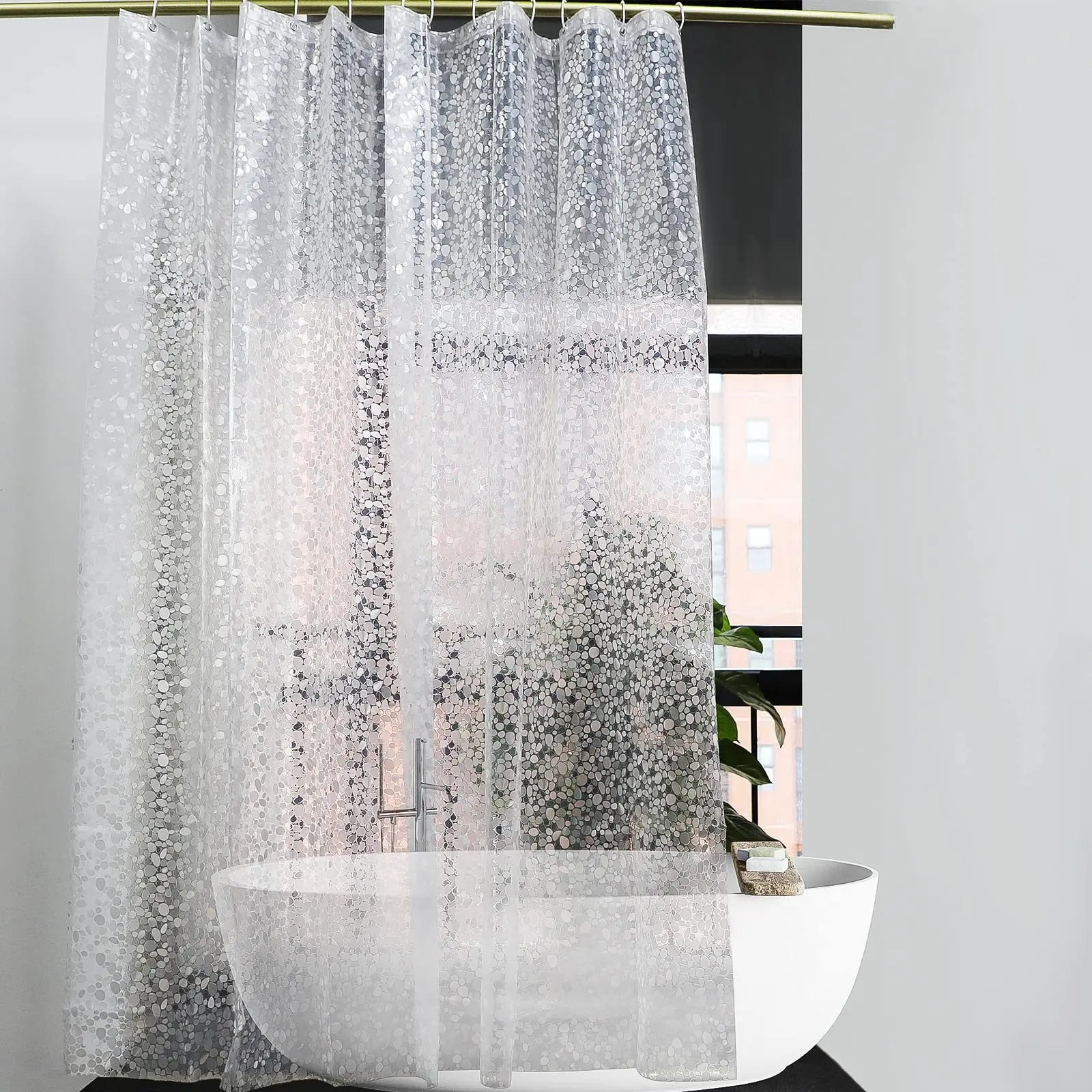 PEVA Pebble Shower Curtain – Waterproof Cobblestone Pattern Bathtub Liner