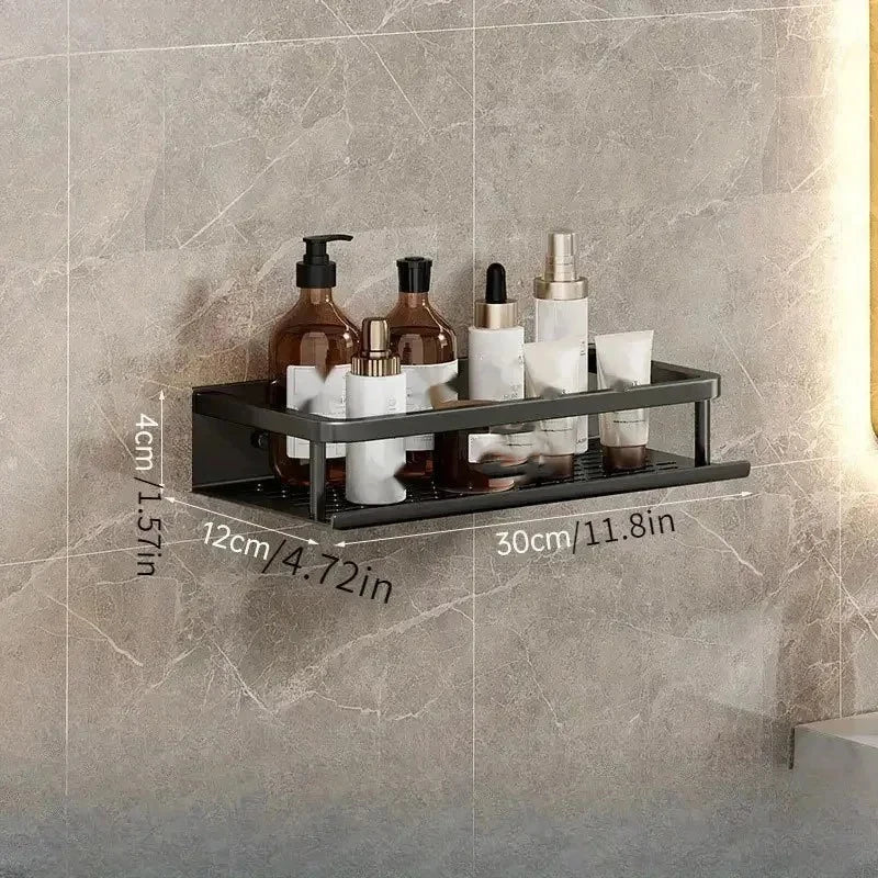 Black Bathroom Shower Room Storage Rack – Single Tier Toiletries Shelf for Bathroom Storage