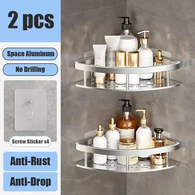 No-Drill Wall-Mounted Bathroom Shelf – Aluminum Shower & Toilet Storage Rack