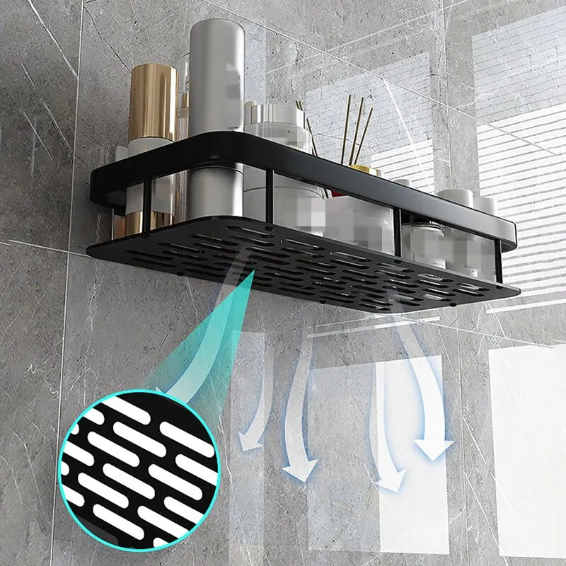 Punch-Free Wall-Mounted Bathroom Shelf – Space Aluminum Shampoo Storage Rack for Kitchen and Bathroom