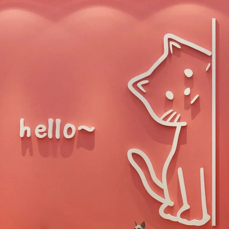 3D Acrylic Hello Bear & Cute Kitten Wall Stickers – Waterproof Animal Decorations for Windows, Doors & Smooth Surfaces