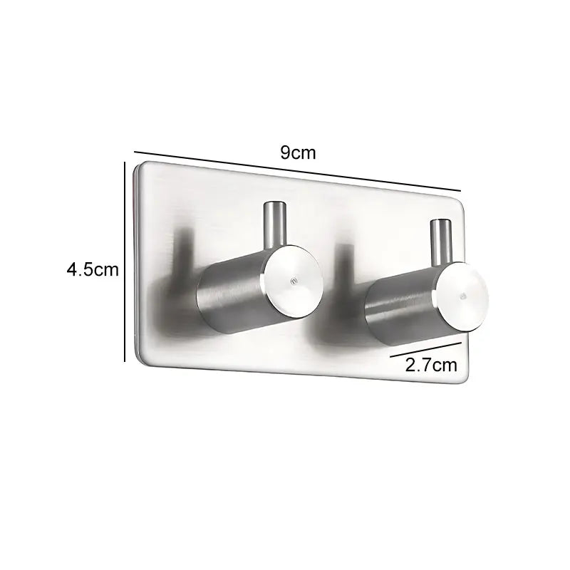 Stainless Steel Bathroom Hardware Set - Black & Silver Adhesive Towel, Clothes, and Robe Rack