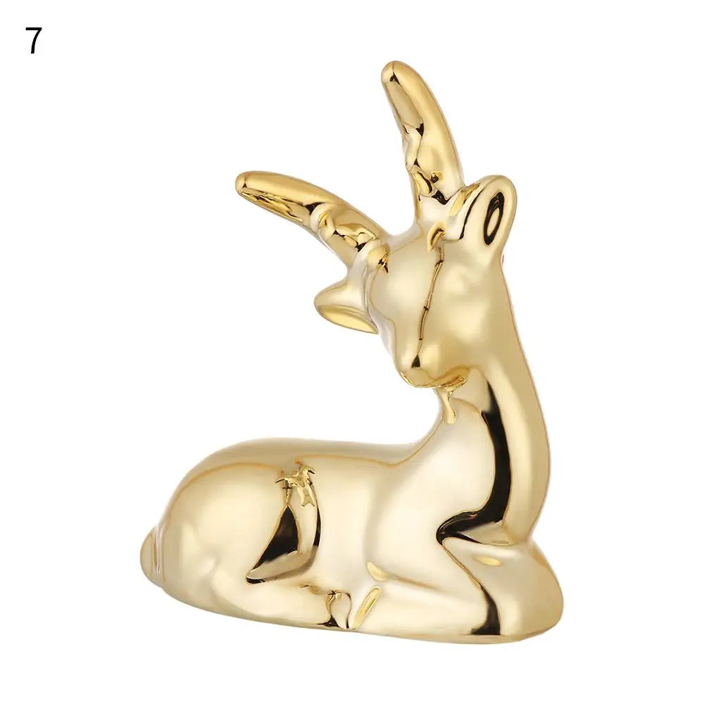 Gold Ceramic Animal Figurines – Cute Elephant & Rabbit Miniatures for Home Décor