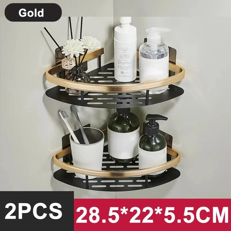 No-Drill Aluminum Bathroom & Kitchen Shelf – Wall-Mounted Shower & Storage Organizer