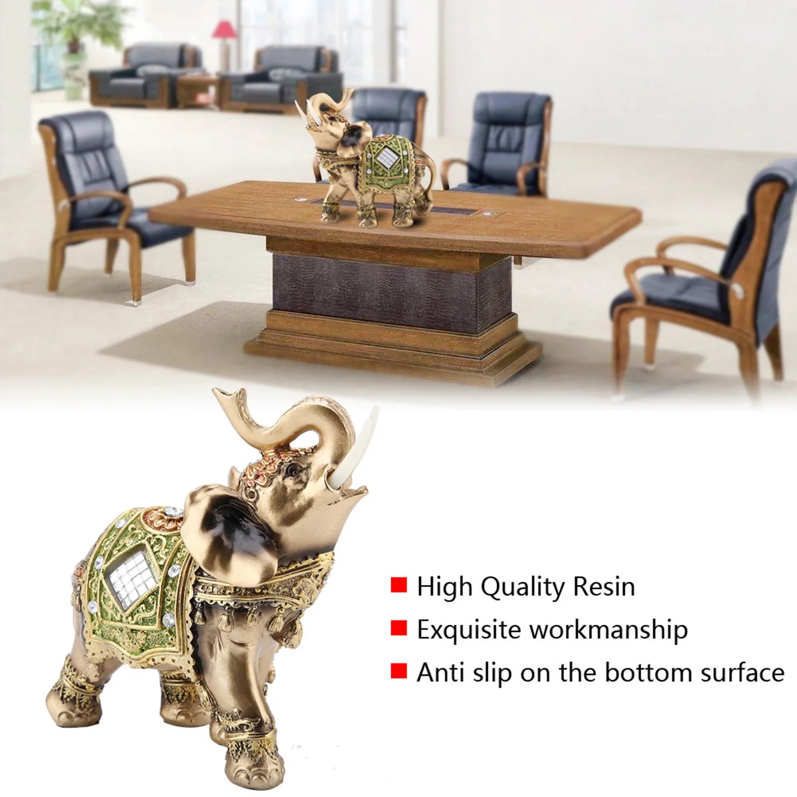 Lucky Feng Shui Elephant Figurine – Green Ceramic Statue for Wealth & Good Fortune Home Decoration