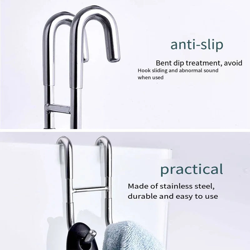 Stainless Steel Over Glass Door Shower Towel Rack – S-Shape Bathroom Bathrobe Hanger with Hooks