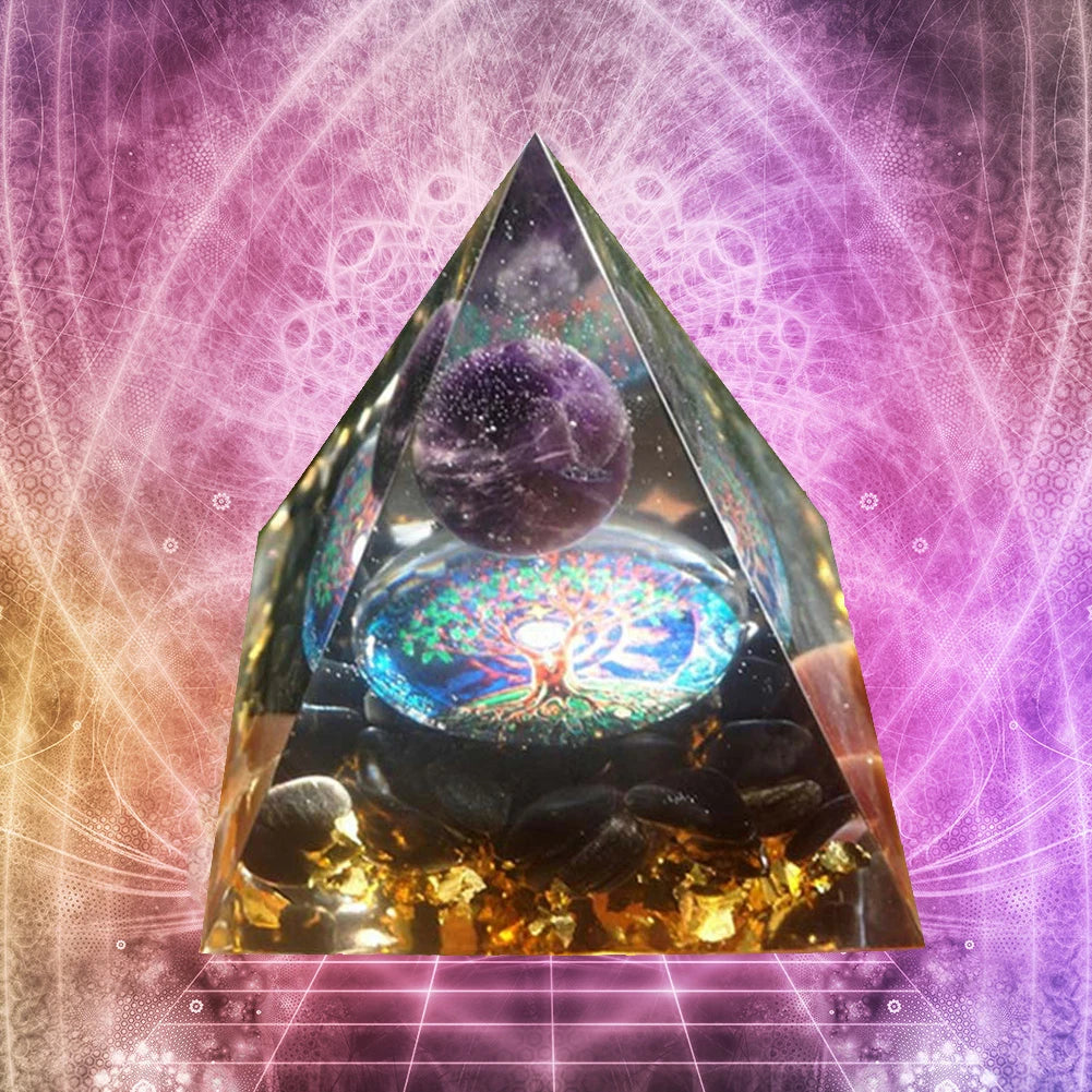 Natural Energy Healing Crystal Orgonite Pyramid Sculpture – Symbol of Luck, Wealth, and Positive Energy