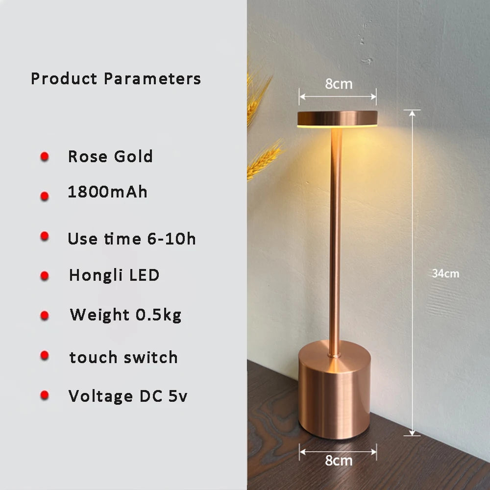 Rechargeable LED Table Lamp with Touch Switch - Modern Wireless Desk Lamp for Bedroom, Living Room, and Restaurants