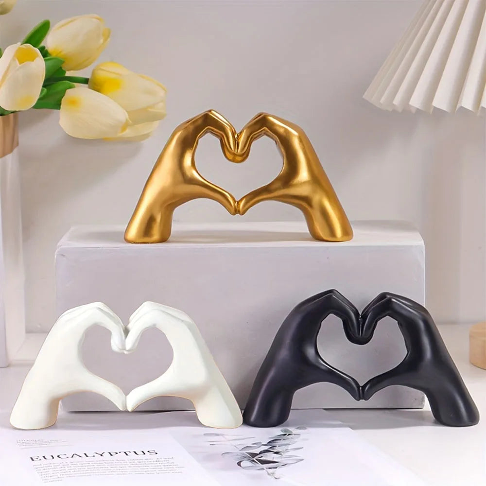 Resin Love Gesture Sculpture – Nordic Light Luxury Home & Office Decor