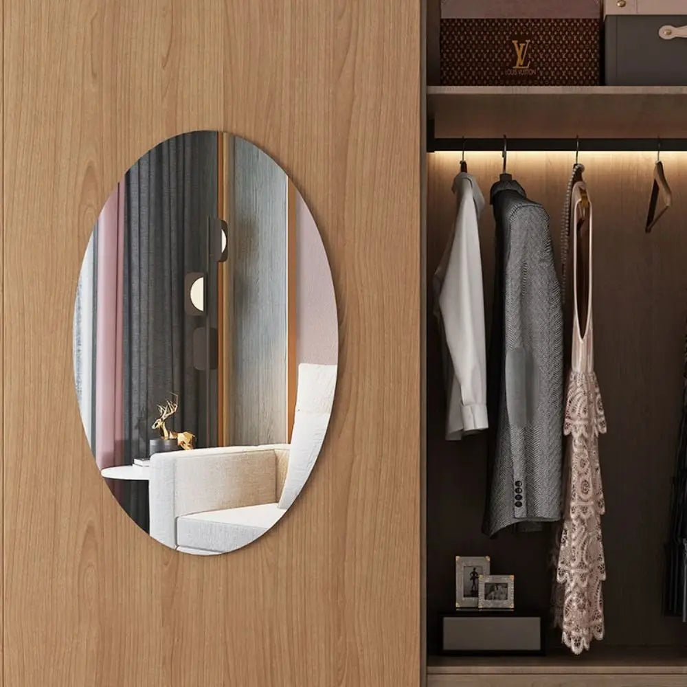 Self-Adhesive Oval Acrylic Anti-Fog Mirror for Bathroom & Home Decoration – Waterproof, Corrosion-Resistant