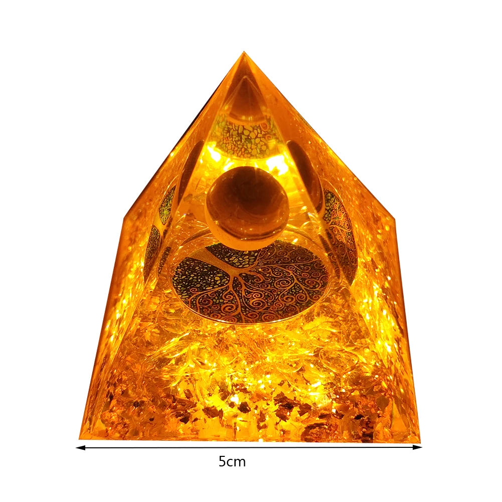 Natural Energy Healing Crystal Orgonite Pyramid Sculpture – Symbol of Luck, Wealth, and Positive Energy