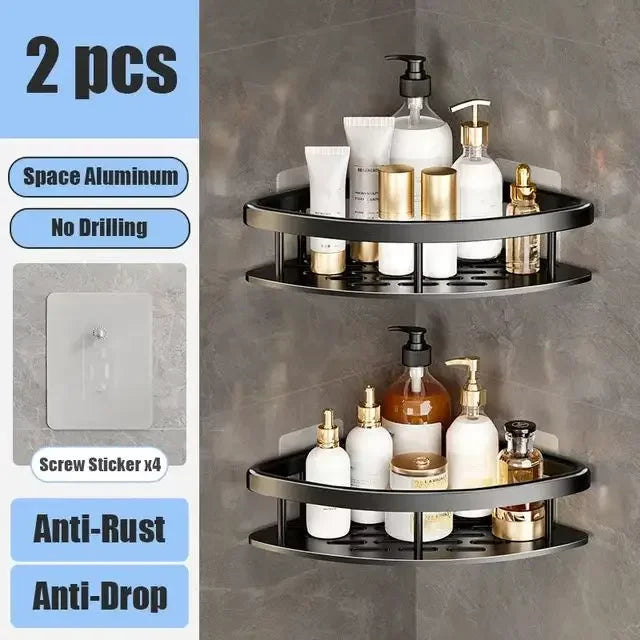 No-Drill Wall-Mounted Bathroom Shelf – Aluminum Shower & Toilet Storage Rack