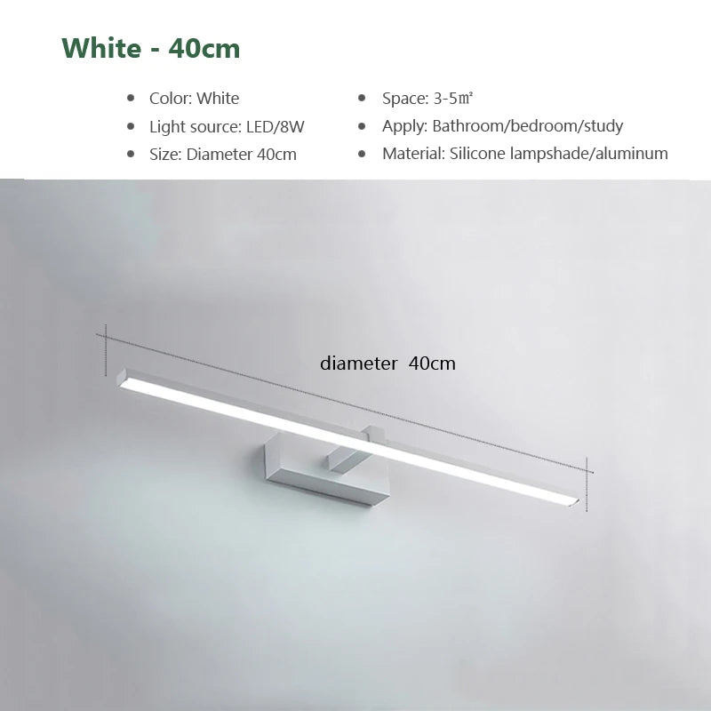 Modern LED Wall Light Bathroom Lamp - Aluminum LED Bathroom Mirror Light, Three Color Options, Wall Mounted