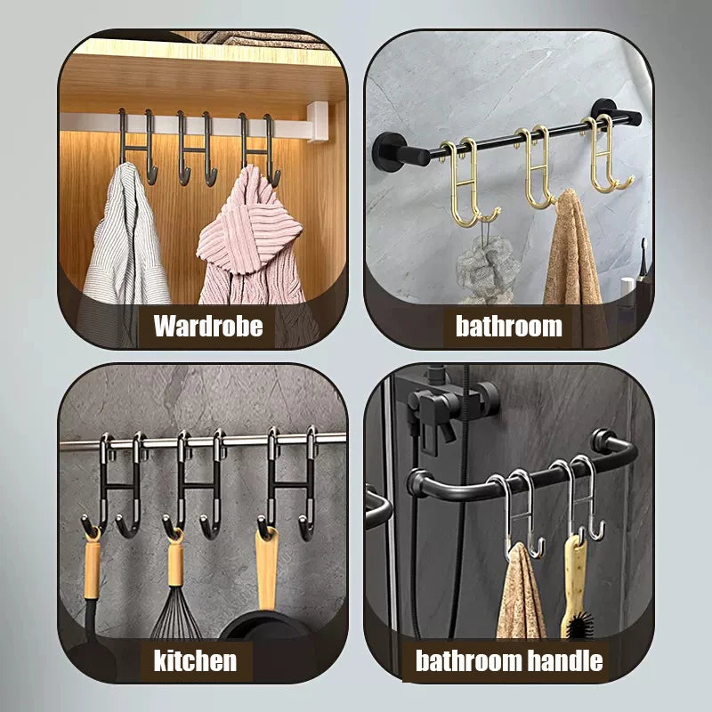 Stainless Steel Over Glass Door Shower Towel Rack – S-Shape Bathroom Bathrobe Hanger with Hooks