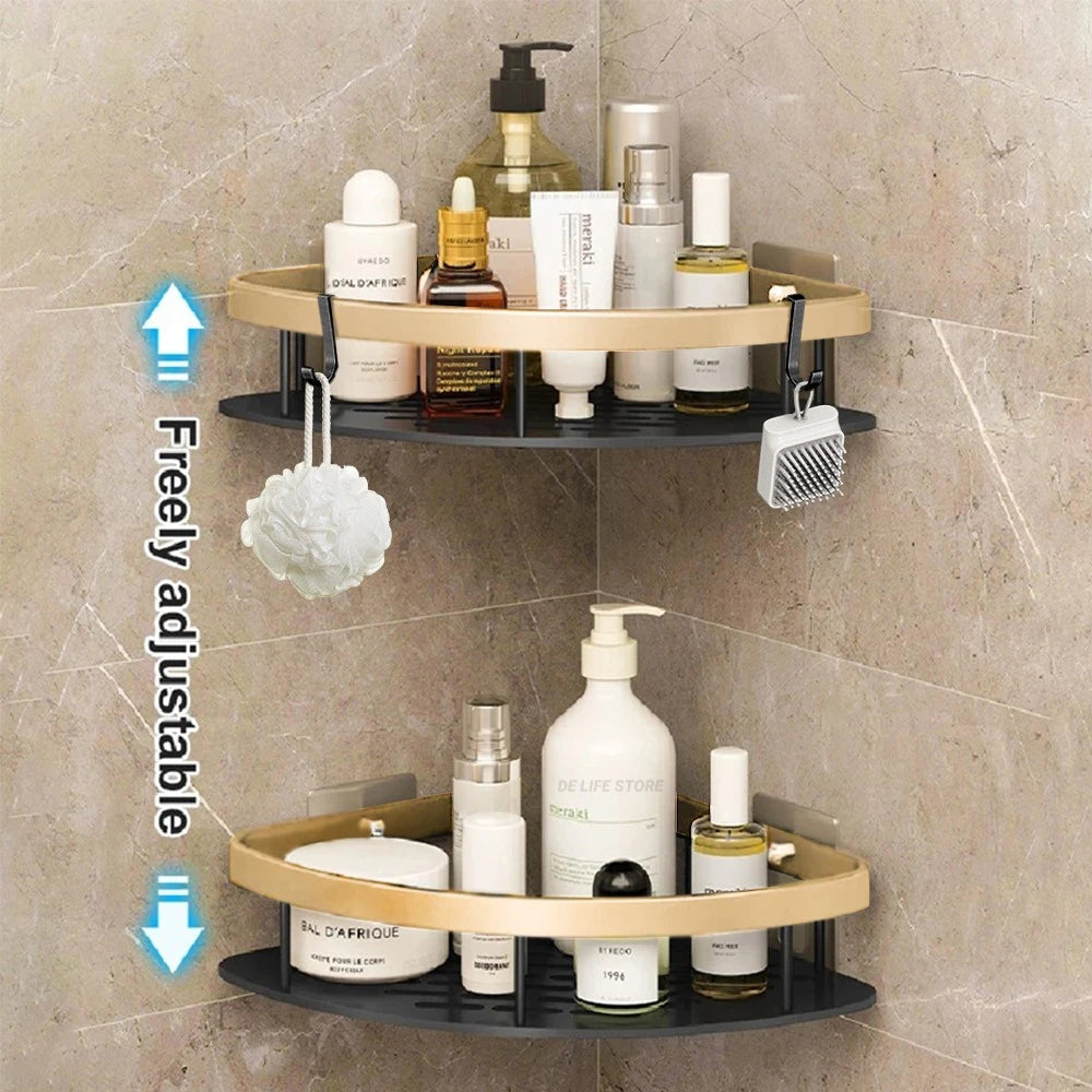 Non-Perforated Bathroom Shelf - Floating Corner Shelf for Wall Storage, Shower Hardware, and Bathroom Rack