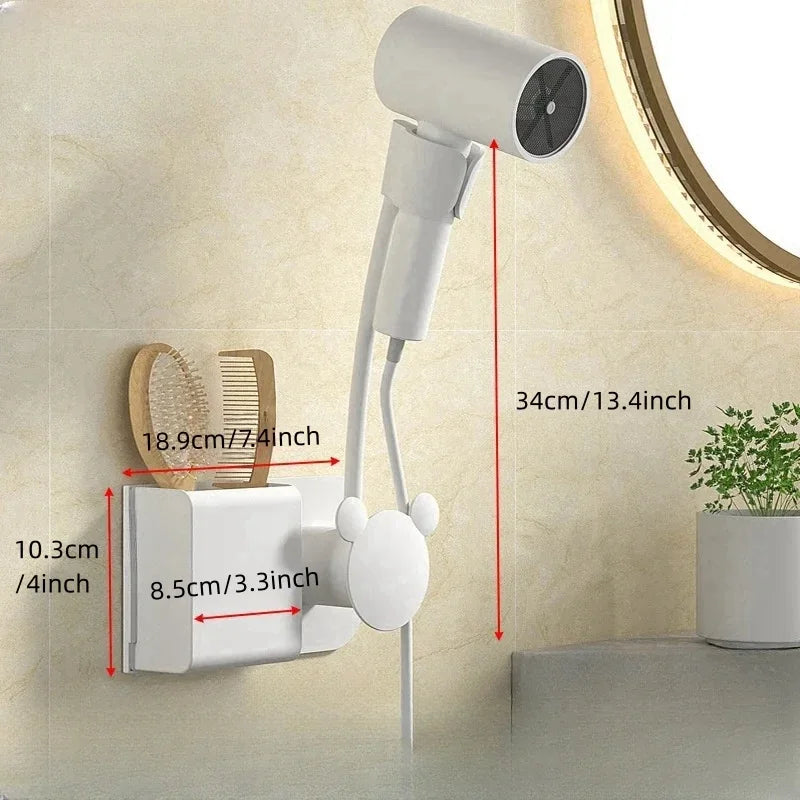 Bathroom Shelf on the Wall Without Drilling – Multifunctional Storage Shelf Organizer with Hair Dryer Holder