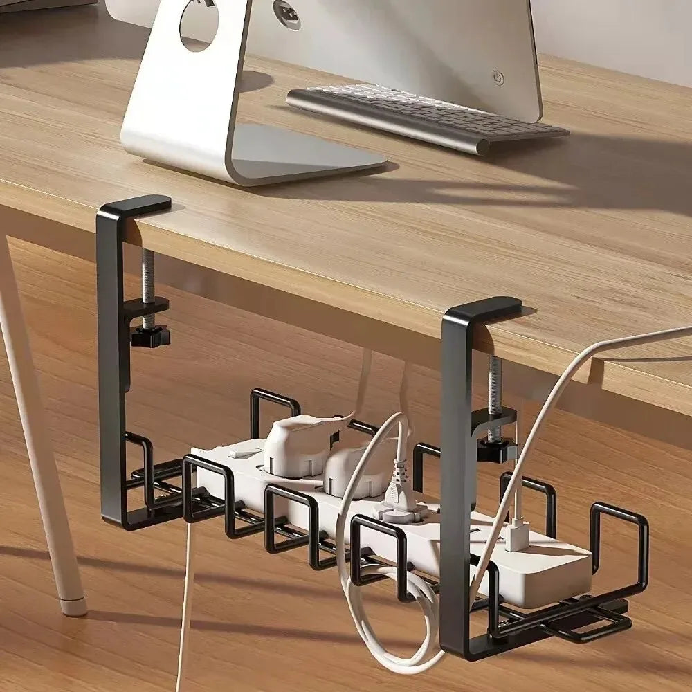 Under Table Storage Rack – Metal Cable Management Tray, No Punching Design for Home & Office