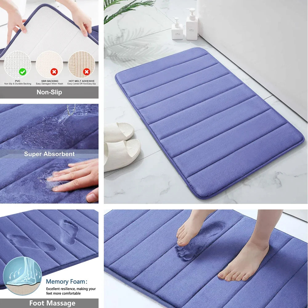 Super Absorbent Memory Foam Bath Mat Set – Non-Slip, Quick-Drying Bathroom Rug