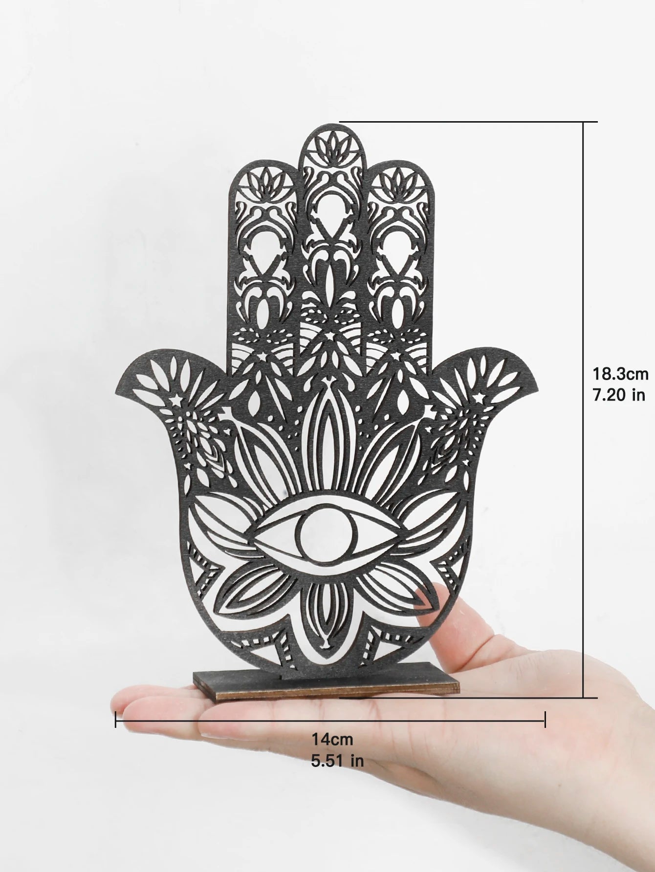 Black Wooden Desk Decor Hamsa Hand & Evil Eye – Home & Office Table Decoration, Hollow Out Desk Accessories