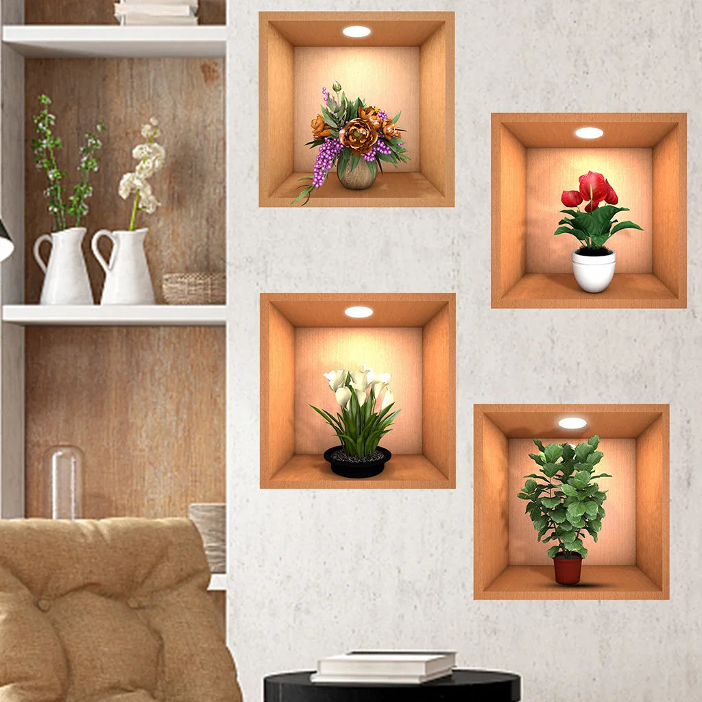 Creative 3D Simulation Flower Green Plant Potted Wall Stickers – Waterproof Decorative Stickers for Home