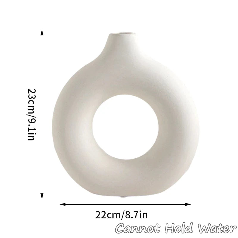 Imitation Ceramic White Donut Vase – Minimalist Decorative Flowerpot for Home & Office