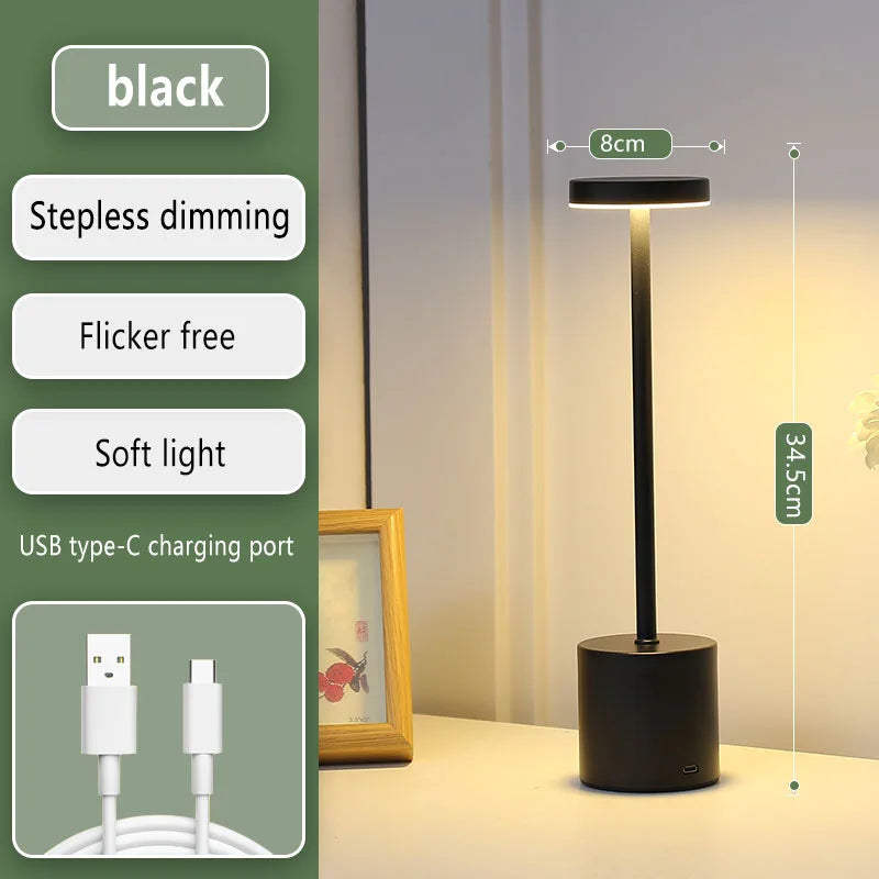 Rechargeable LED Table Lamp with Touch Switch - Modern Wireless Desk Lamp for Bedroom, Living Room, and Restaurants