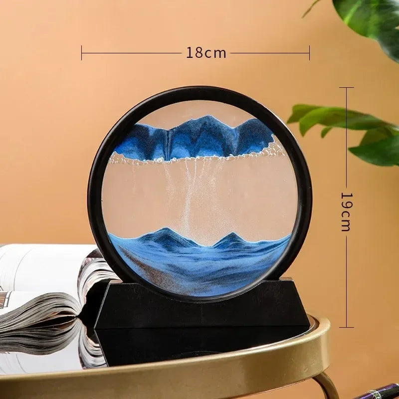 3D Hourglass Quicksand Moving Sand Art Picture – Round Glass Deep Sea Sandscape Craft