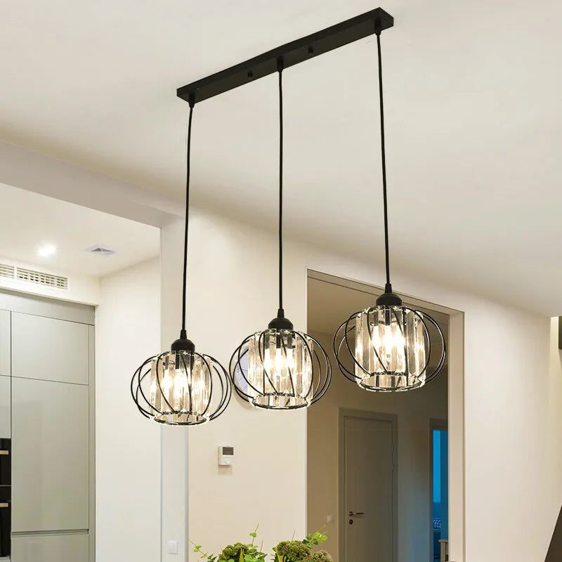 Crystal LED Pendant Lights – Elegant Kitchen and Dining Room Decor with Nordic Black Iron Shade