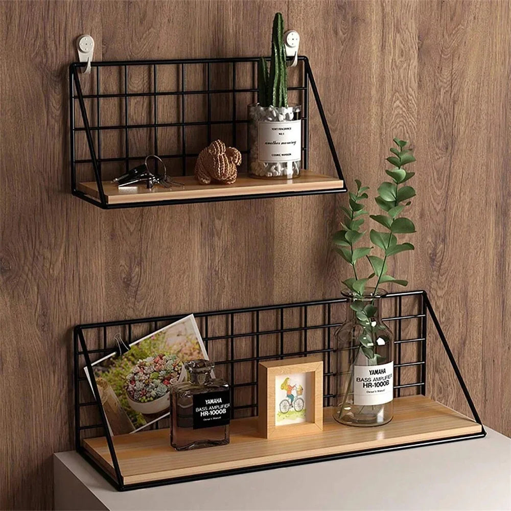 Wall-Mounted Metal & Wood Storage Shelves – Stylish Hanging Racks for Home & Office