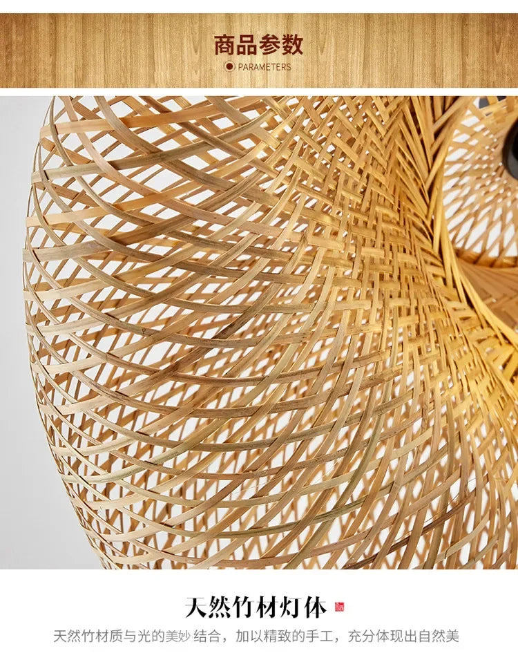 Bamboo Hand Woven Pendant Light – 40cm LED Ceiling Lamp for Home Decor