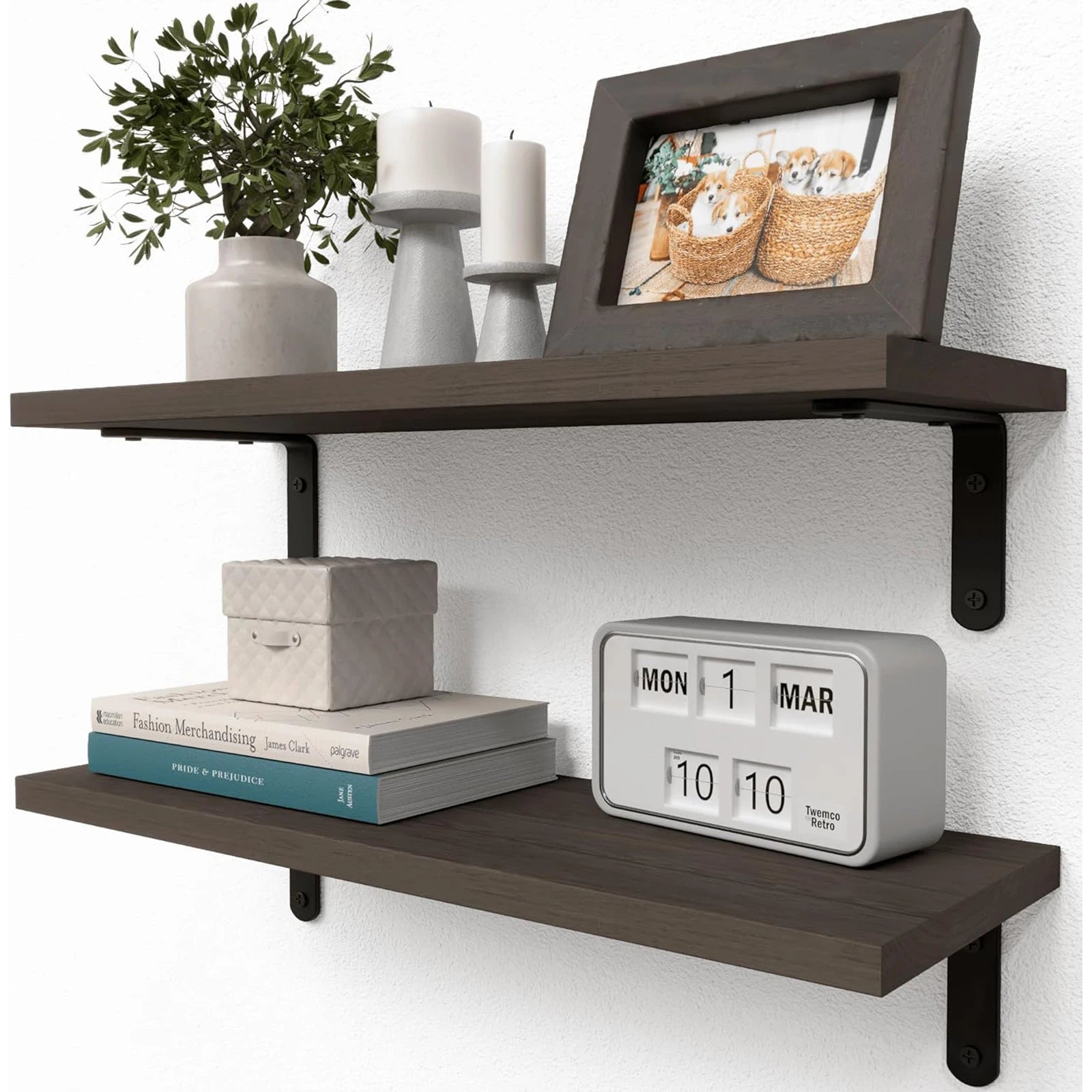 Wooden Floating Wall Shelves – Set of 2 Wall-Mounted Storage Racks for Home Decor