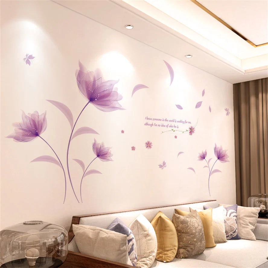 DIY Lavender Wall Decals - Self-Adhesive Flowers & Butterflies for Home Décor