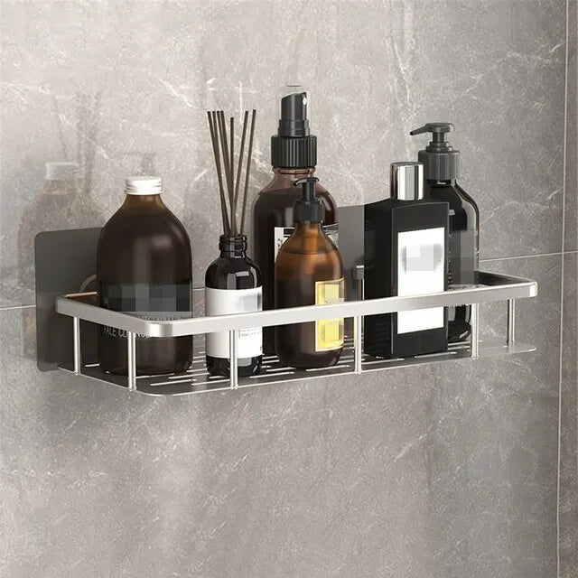 Punch-Free Wall-Mounted Bathroom Shelf – Space Aluminum Shampoo Storage Rack for Kitchen and Bathroom